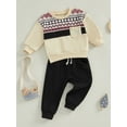 thumbnail image 3 of Suealasg Toddler Baby Boy Fall Winter Outfits 6M 1T 2T 3T 4T Geometric Print Crew Neck Long Sleeve Sweatshirts Sweatpants 2Pcs Little Boy Casual Clothes Set, 3 of 7