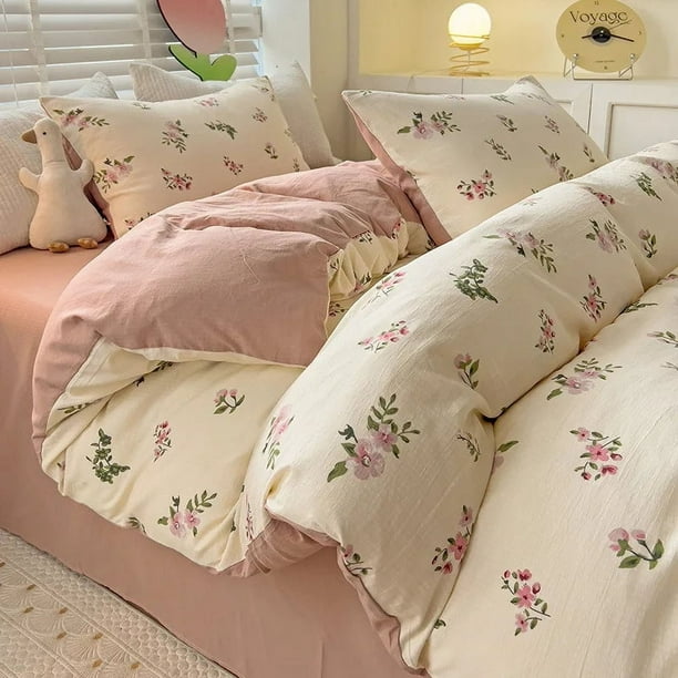 Hermoso Juego de Cama Floral Funda Nórdica Ropa de Cama Sábana Funda de Almohada Ropa de Cama Grande