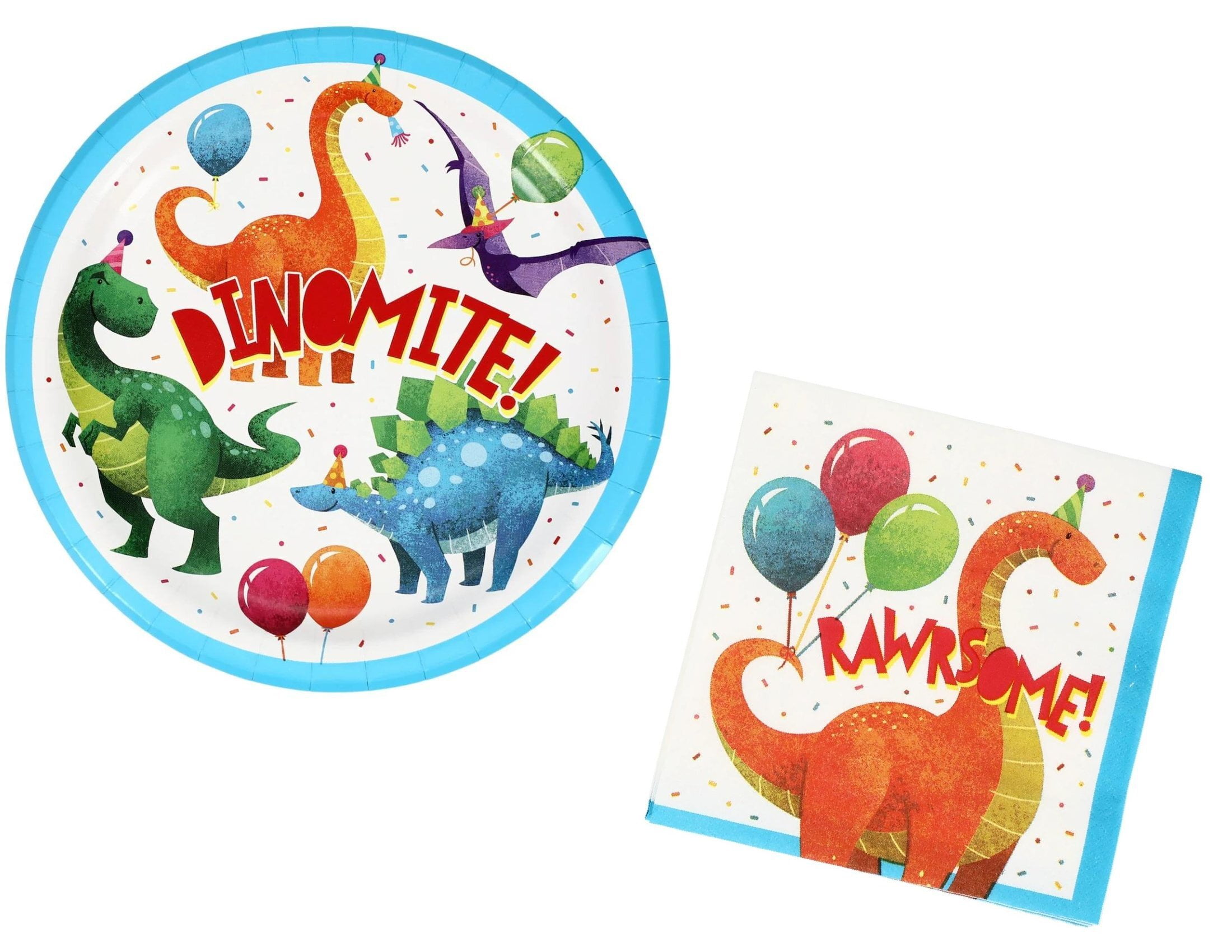 CGT Happy Birthday Dinosaur Paper Plates & Napkins Set Colorful Kids