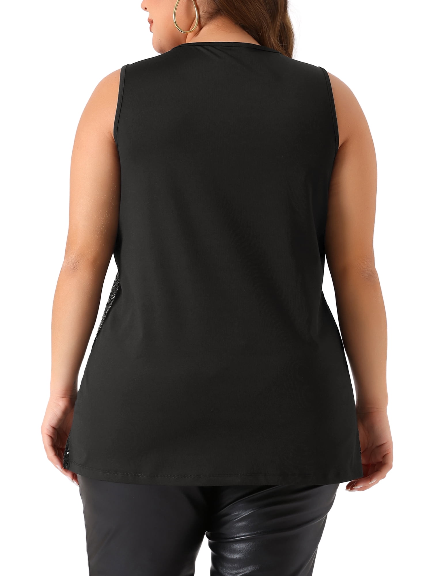 DARING DIVA Women's Plus Sleeveless Sparkle Sequin V Neck Tank Top 4X Black