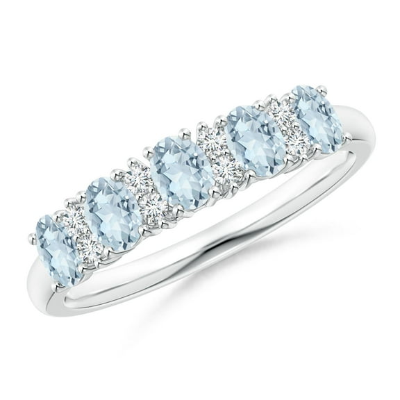 ANGARA Natural Five Stone Aquamarine and Diamond Wedding Ring in 14K White Gold for Women (Size-4x3mm) | March Birthstone, Birthday, Anniversary, Jewelry Gift for Women | Natural Aquamarine Ring