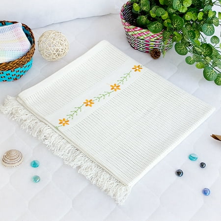 - Chrysanthemum - WhiteThermal Cellular Embroidered Throw Blanket (31.5