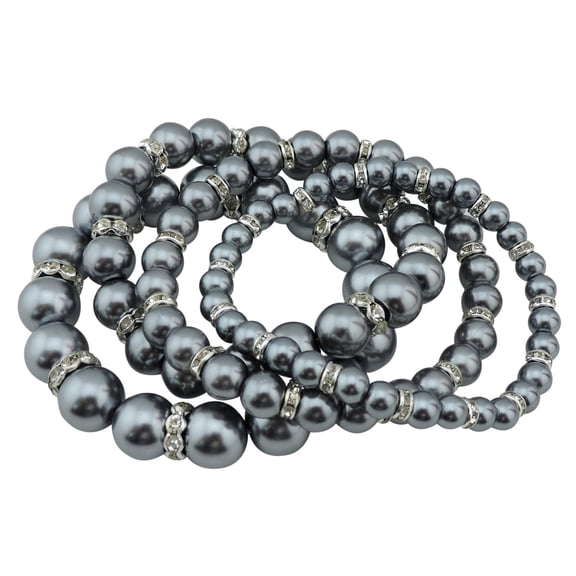 BOCAR 4pcs /Set Imitation Pearl Bracelets Crystal Women Multi Layer(BR1113-grey)