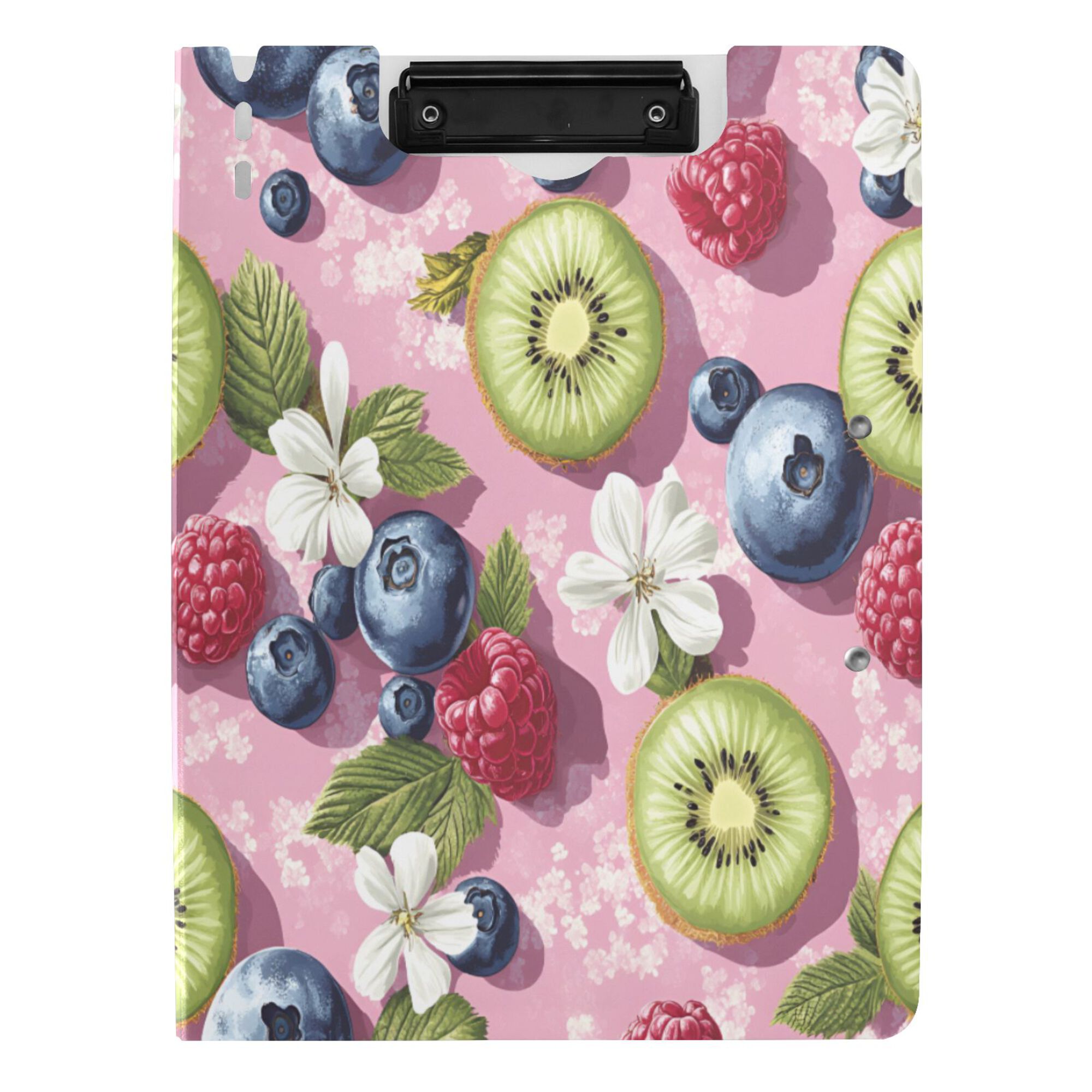 FORMRS A4 Clipboard Folder with Pen Holder Horizontal Foldable School Office Binder, Pink Blueberries