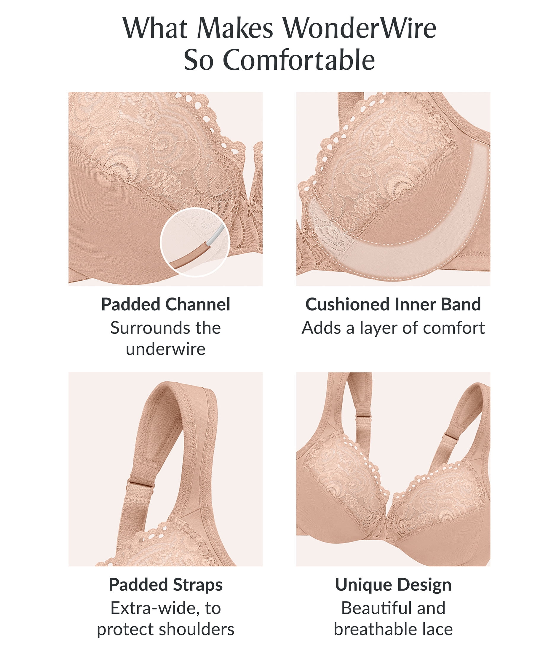 Glamorise Low Cut WonderWire Lace Underwire Bra 1240 (Women's & Women's Plus)