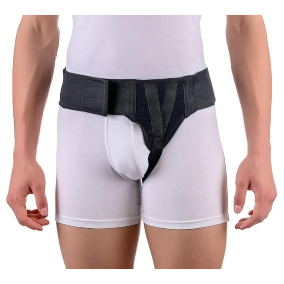 FlexaMed Left Side Inguinal Hernia Groin Belt with Compression Pad Black Medium