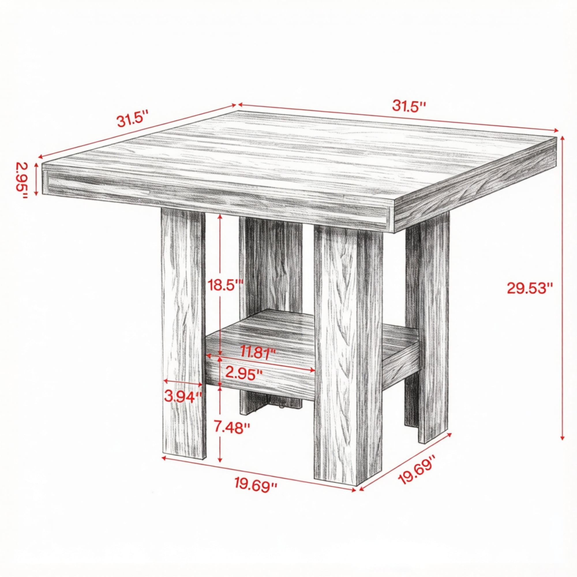 Compact Dining Table with Lower Storage Shelf, Sturdy MDF Multi-Purpose Table for 4 People Small Apartment Kitchen Office Gaming
