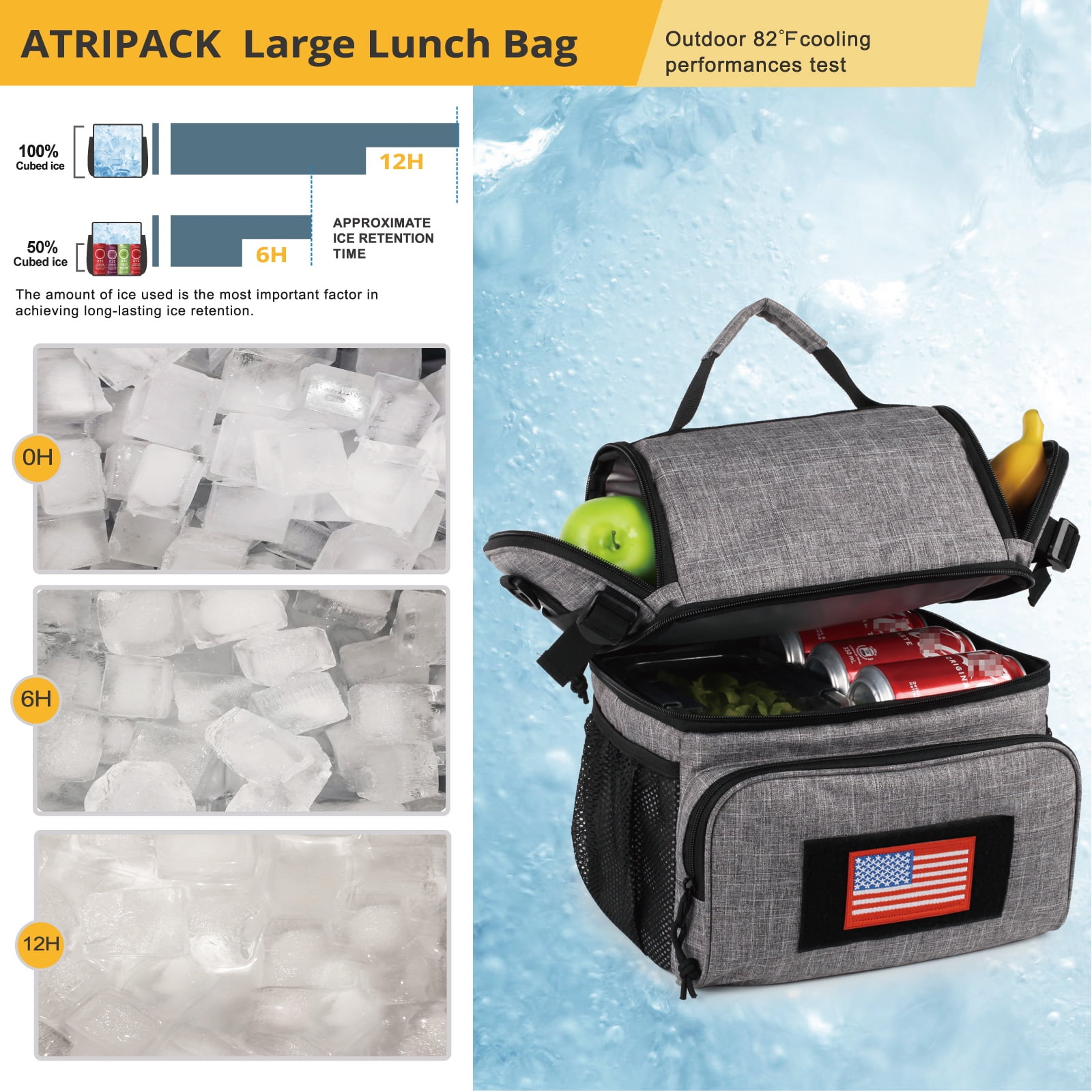 TRIPGEAR 2 Compartment Lunch Bag,Leakproof Insulated with Adjustable Shoulder Strap Flag
