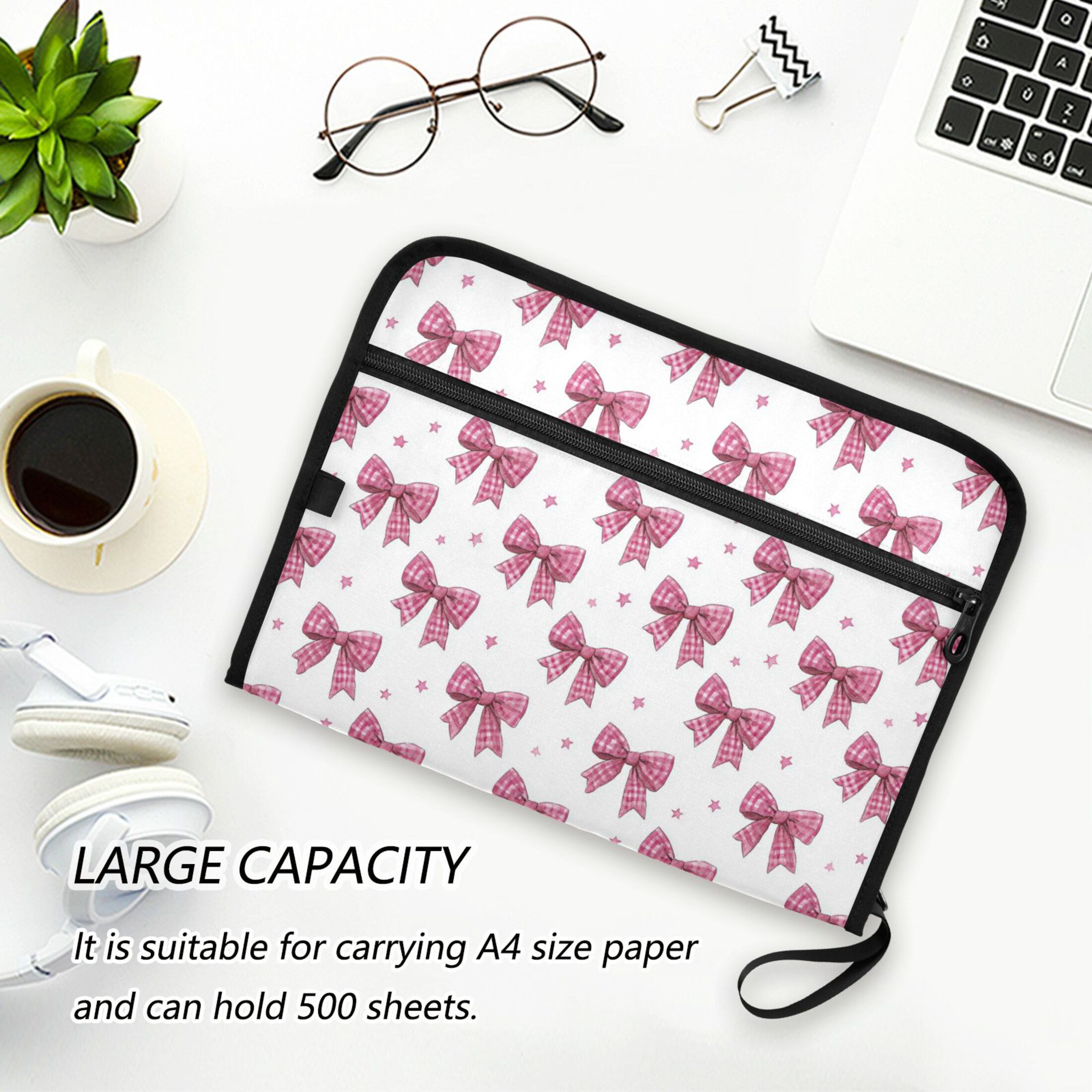WOBOGO Pink Gingham Bows Expanding File Folder Letter Size Accordion Filing Organizer 13 Pocket Separate Organ Pocket