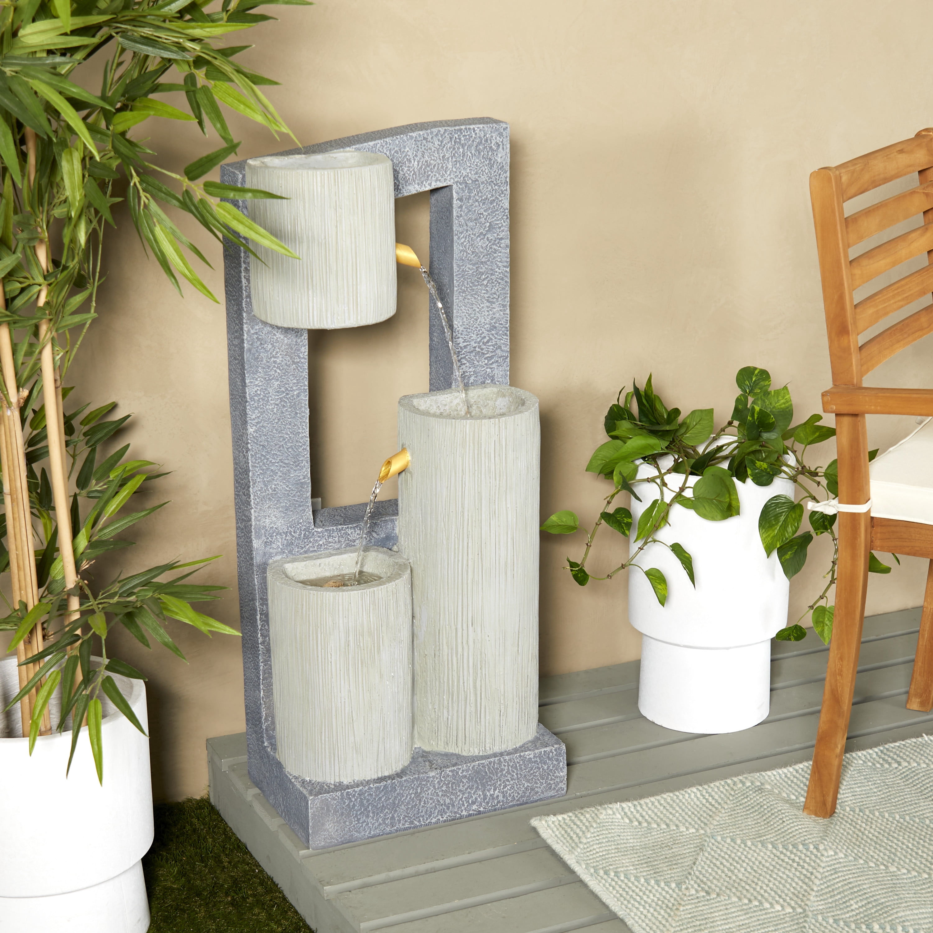 DecMode Gray 3 Tier Fountain Indoor Outdoor Decor with LED Light