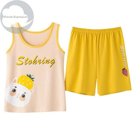 

QWZNDZGR Summer Knitted Cotton Cartoon Pajamas Sets Women Pyjamas Sleepwear Nightwear Pijama Mujer Plus Size 3XL Shorts Pl Pants Homewear