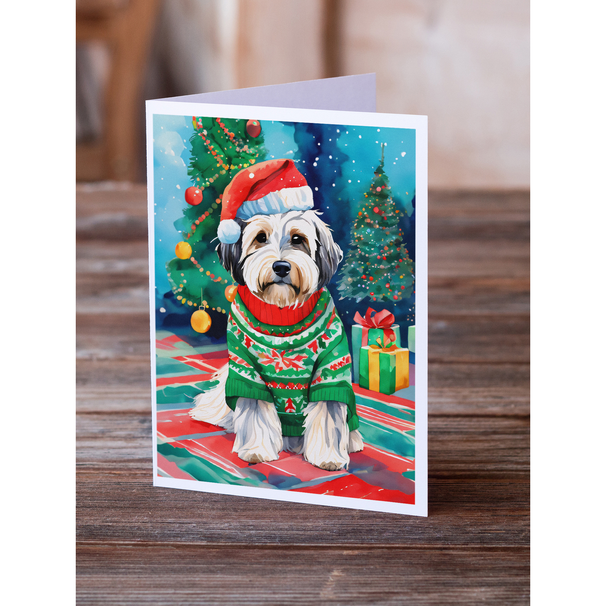 Tibetan Terrier Christmas Greeting Cards Pack of 8 7 in x 5 in