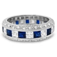 thumbnail image 5 of Sparkle Jewels Men's & Women's 14K White Gold Finish Round Cut Blue CZ Trio Ring Set, 5 of 6
