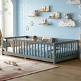 thumbnail image 3 of Twin Floor Bed with Door and Fence, Twin Size Montessori Floor Bed with Guardrails, Solid Wood Floor Montessori Bed with Removable Slats, Low Profile Floor Bed Twin for Bedroom, Wood Grain Gray, 3 of 10
