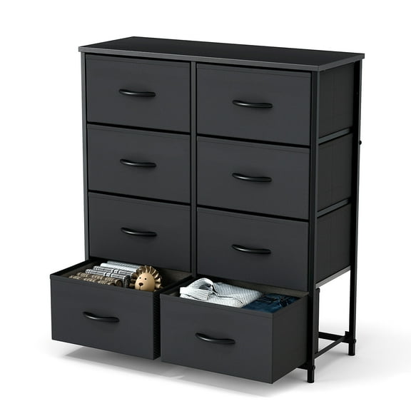 Children's Wardrobe For Bedroom With 8 Fabric Drawers Storage Cabinet Steel Frame Assembly Closet For Clothes Home Furniture,Black