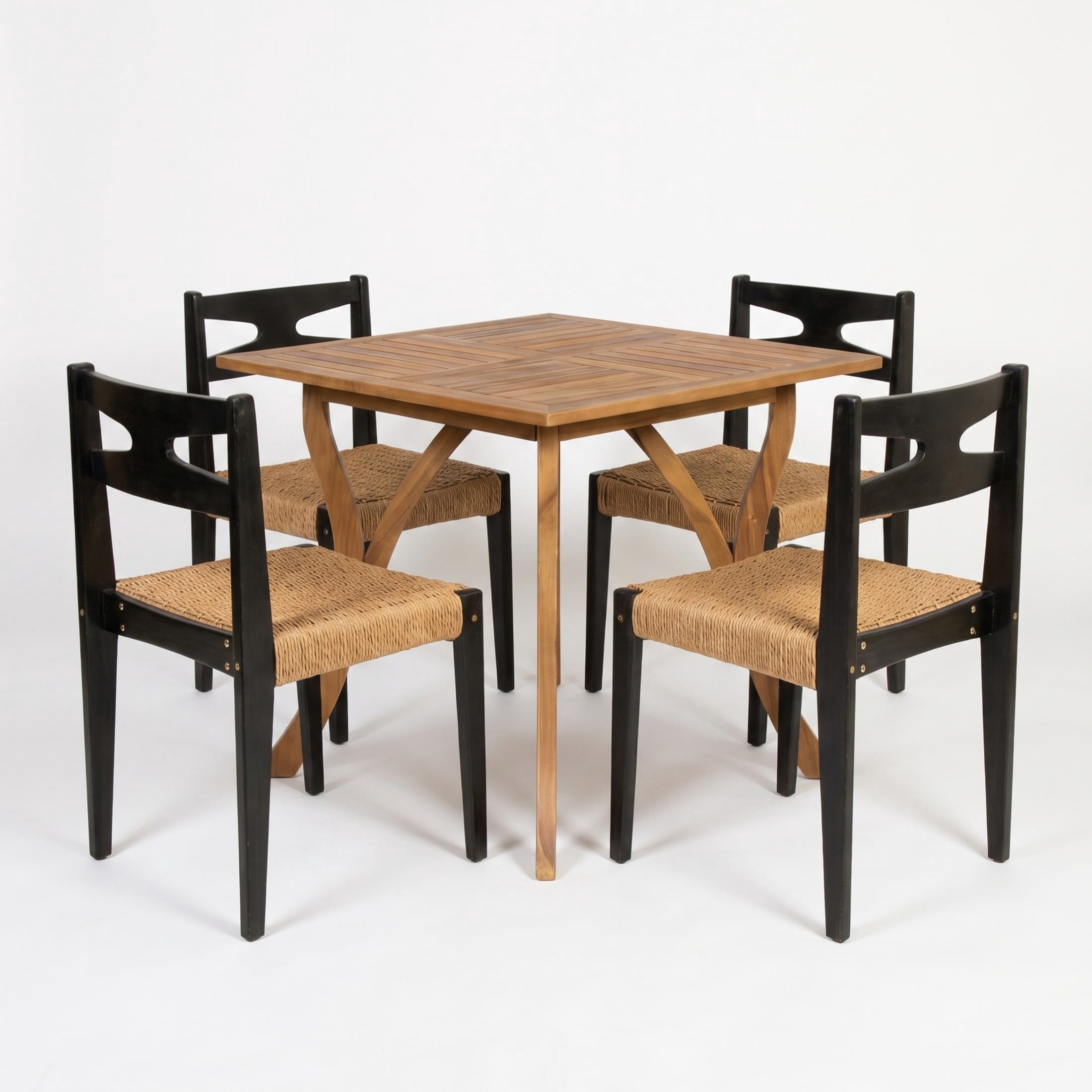 Christopher Knight Home 5-Piece Coastal Acacia Wood Outdoor Dining Set with Square Table, Teak+Black