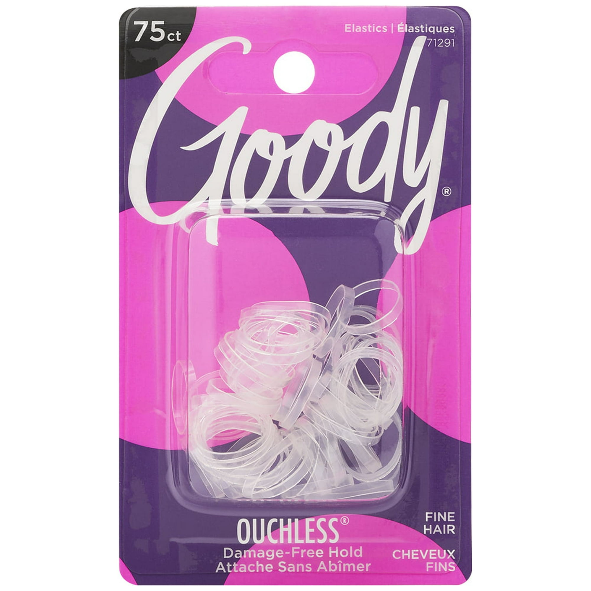 Goody Ouchless Clear Hair Elastics, No Metal, 75 Count, Damage-Free Styling