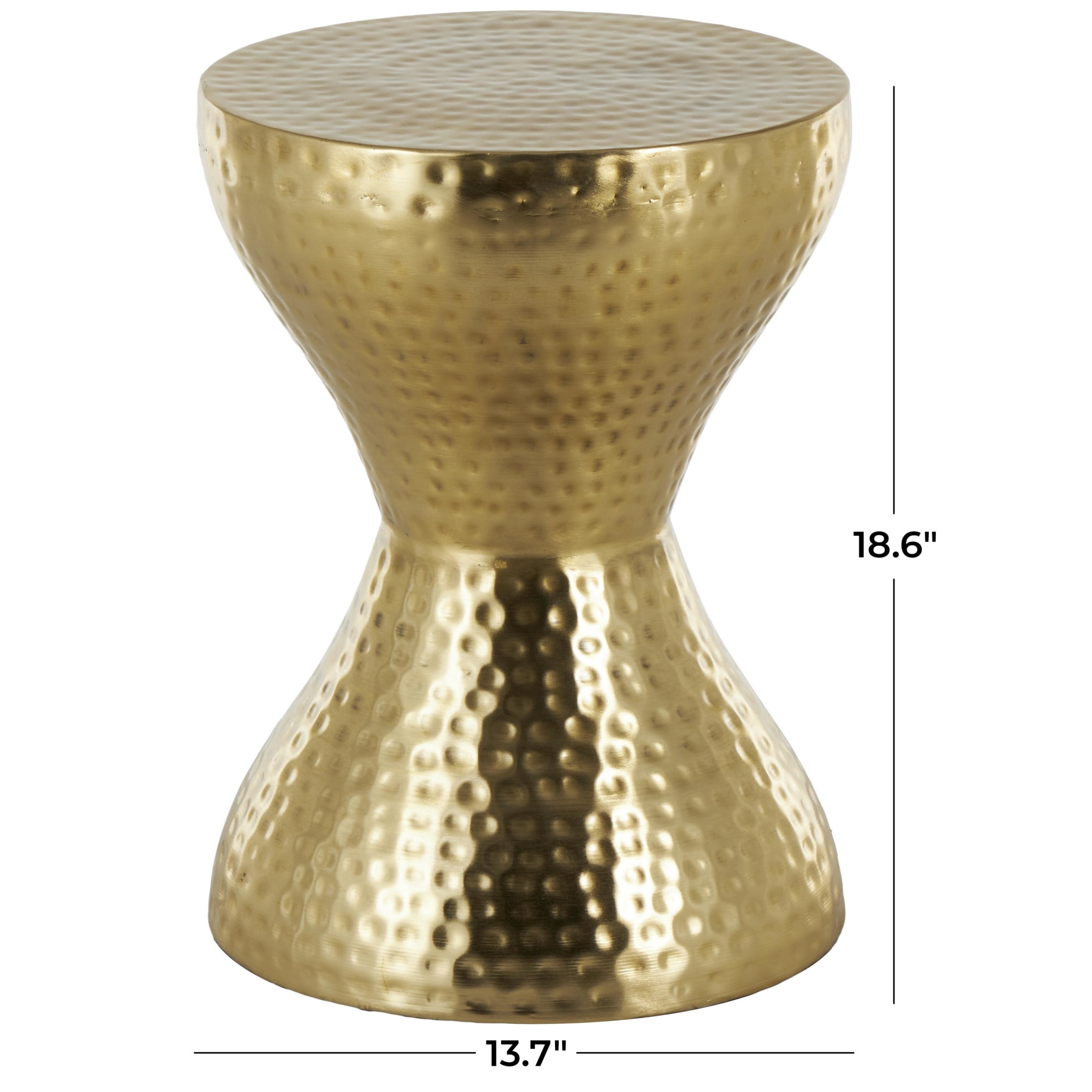DecMode 14" x 19" Gold Metal Hammered Accent Table with Hourglass Shape, 1-Piece