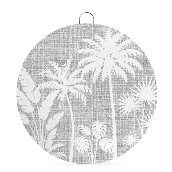 Welcome Sign for Front Door, Gray Palm Trees Round Metal Wall Art Wreaths, Tropical Vintage Summer Botanical Outdoor Indoor Wall Hanging Sign for Porch Decor Housewarming Gifts 5.9 Inch