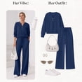 thumbnail image 2 of SUNBS Two Piece Outfits Women Fall Sweatsuits Henley Neck Tops Lounge Sets Wide Leg Pants Vocation Travel Outfits, 2 of 8