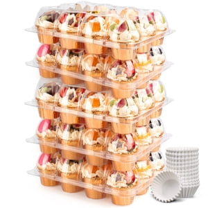 LotFancy 12-Cavity Cupcake Carrier Containers, 5-Pack
