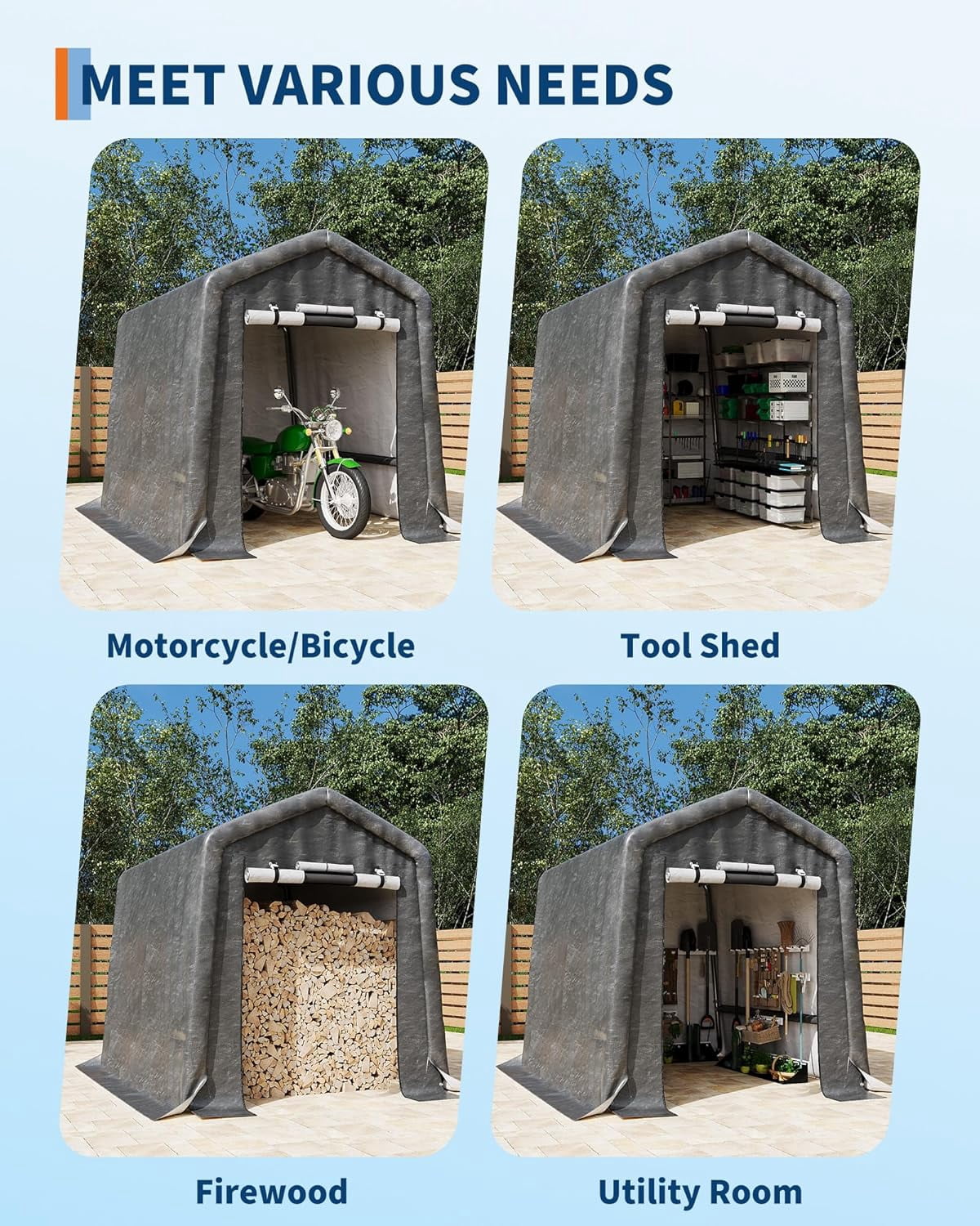 Ladcaser 6'x8' Outdoor Carport Storage Shed with Roll-Up Door & Vent, Heavy-Duty Shelter for Motorcycle, Firewood, Garden & Tools