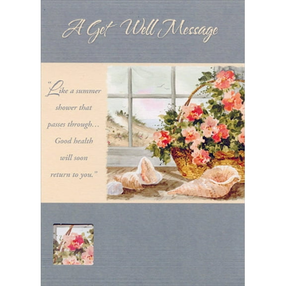 Designer Greetings Basket of Flowers and Conch Shells Get Well Card