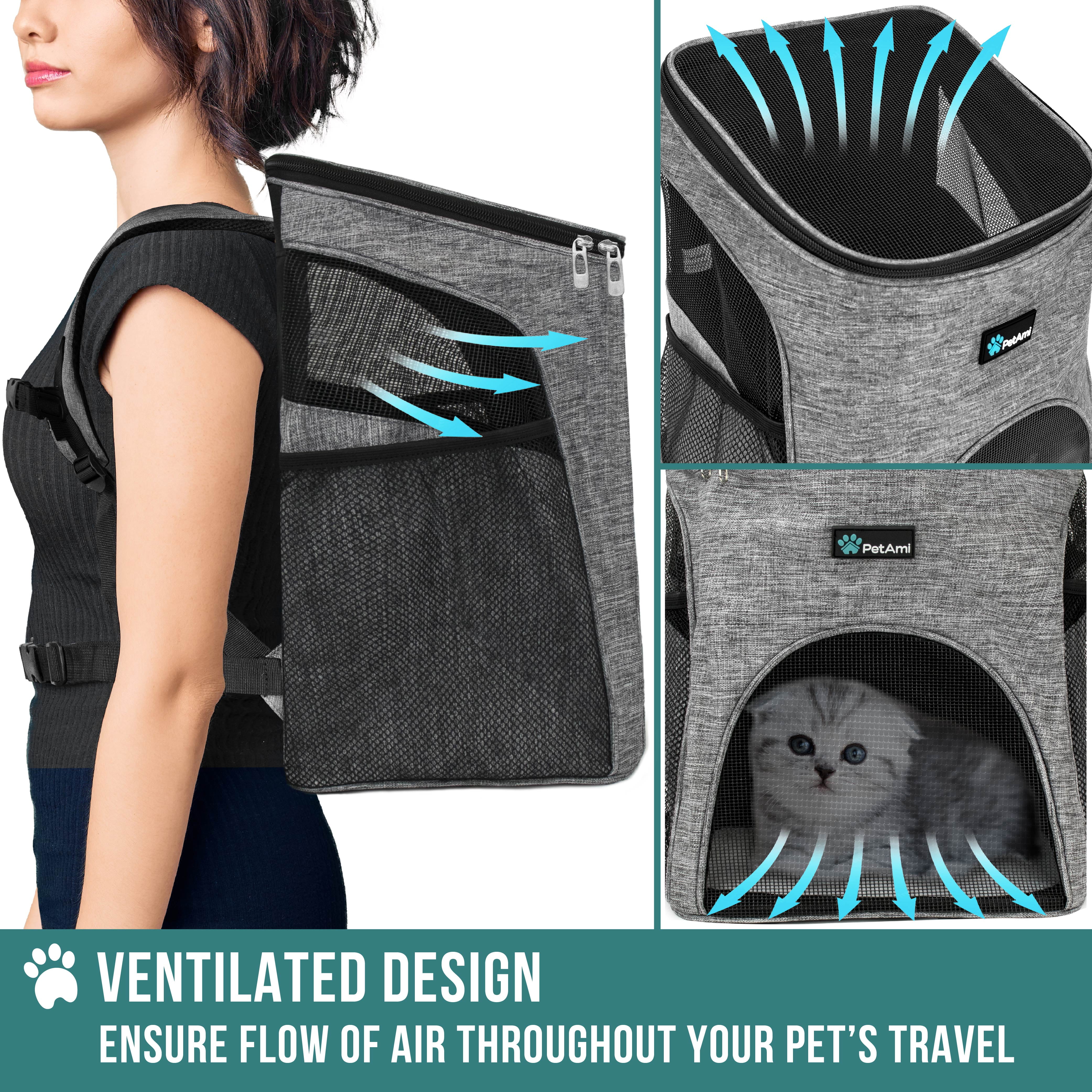 PetAmi Cat Backpack Carrier, Airline Approved Pet Carrier Backpack for Small Dogs and Large Cats, Soft Sided Collapsible Ventilated with Sherpa Bed for Hiking Travel, Max 18 lbs, Heather Gray
