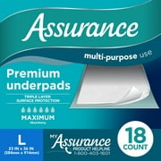 Assurance Unisex Premium Quilted Underpad, Maximum Absorbency, L (18 Count)