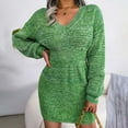 thumbnail image 5 of Sweater Dress for Women Long Lantern Sleeve V Neck Knitted Pullover Dress Casual Comfy Winter Tunic Dress for Women, 5 of 7