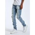 thumbnail image 4 of Crysp Denim Men's Groza Paneled Stitching Distressed Rips Skinny Fit Jeans (38, Washed Blue), 4 of 7
