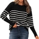 thumbnail image 1 of Suéter de Otoño 2025 para Mujer, Jersey de Punto Acanalado de Larga, Holgado, Cuello Redondo, Murciélago, Suéter Dividido. y Negro M, 1 of 9