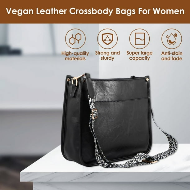 Soft Leather Shoulder Bags Large Capacity Crossbody Bag with Leopard Print Wide Guitar Strap Female Travel Handbag Black Walmart