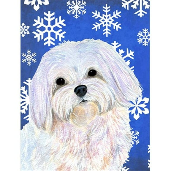 28 x 40 In. Maltese Winter Snowflakes Holiday Flag Canvas, House Size