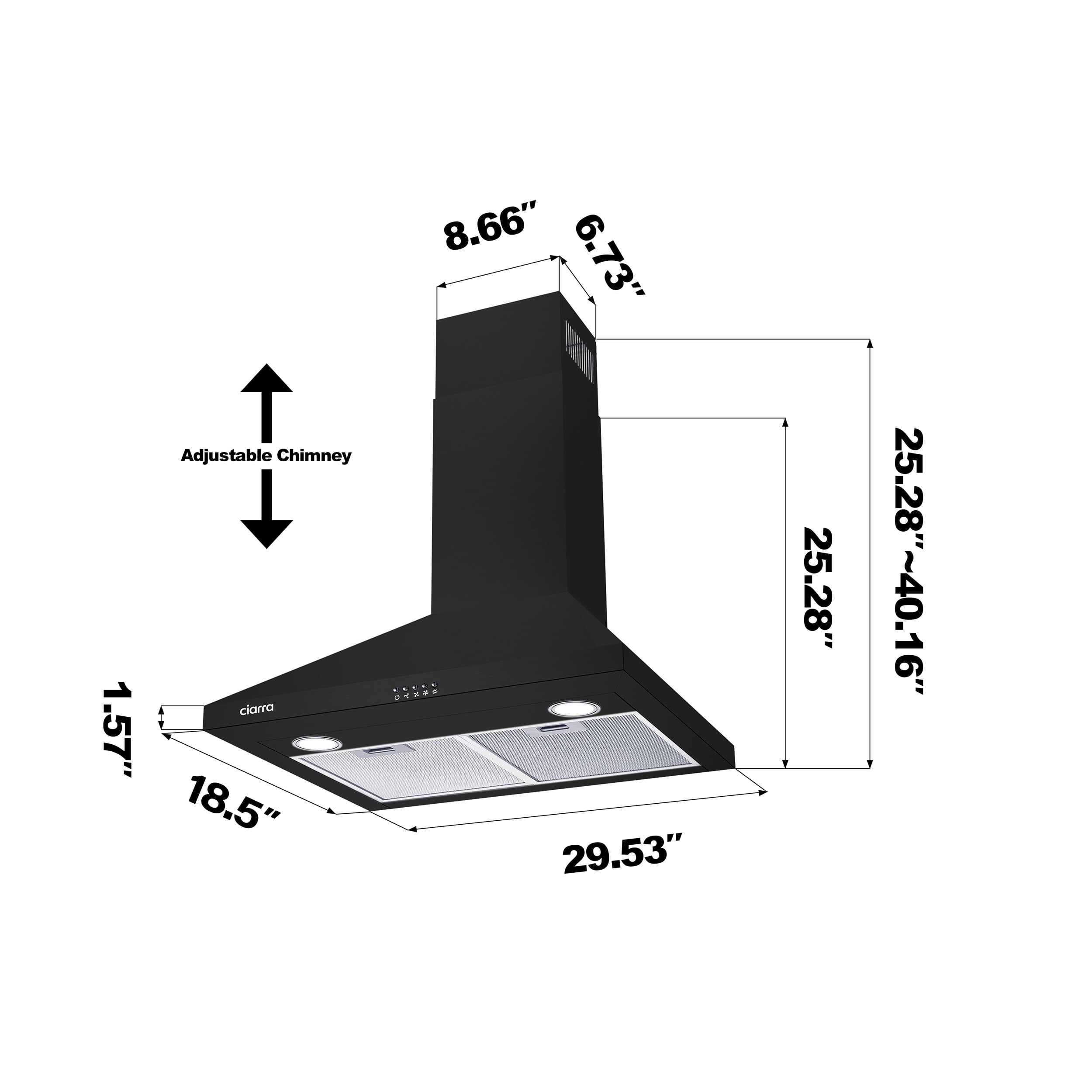 CIARRA Black Range Hood 30 inch Wall Mount Ductless Ducted Convertible with Carbon Filter Kit for Recirculating CAB206P75-003