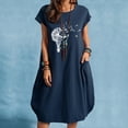 thumbnail image 2 of Robes pour Femmes 2022 Robe à Manches Courtes à Col Rond Grande Taille Robe Imprimée Décontractée Ample d'Été Midi avec Poches, 2 of 4