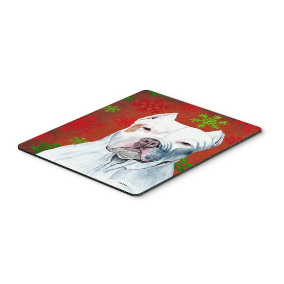 "Pit Bull Red and Green Snowflakes Holiday Christmas Mouse Pad Hot Pad or Trivet"