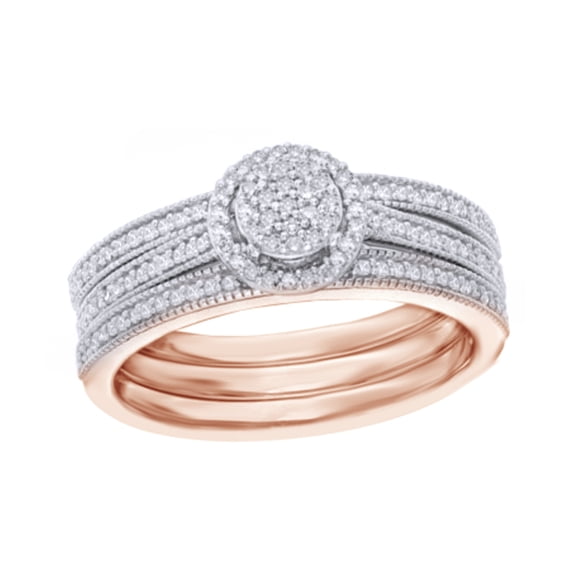 AFFY White Natural Diamond Cluster Frame Bridal Ring Set In 10k Rose Gold (0.33 Cttw)