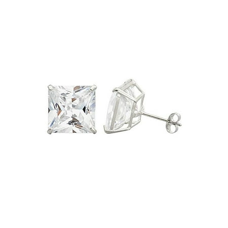 14k White Gold Princess 10 Mm Cubic Zirconia Stud Earrings 14k White Gold Princess 10 Mm Cubic Zirconia Stud Earrings