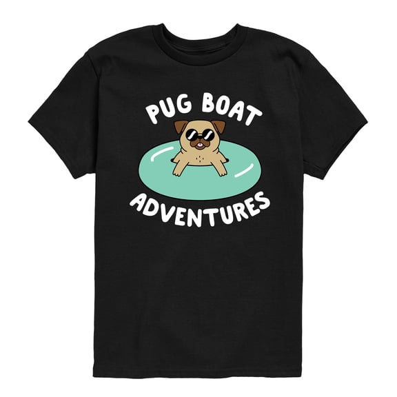Instant Message - Pug Boat Adventures - Youth Boys Short Sleeve Graphic T-Shirt