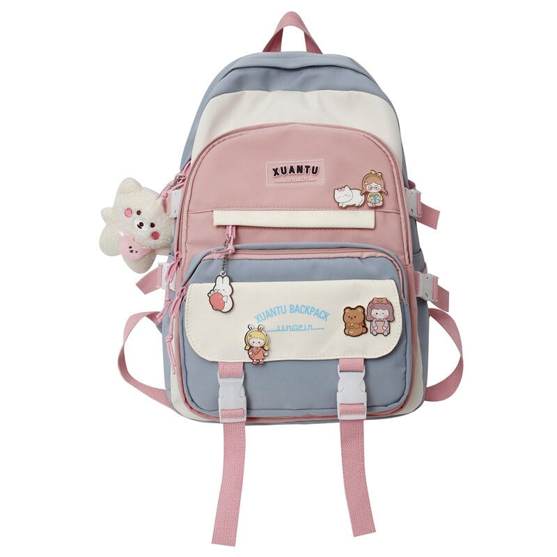 Unbrand Harajuku New High School Girls Backpack Shoulder Bags Multi Pockets Waterproof School Bag Teenage Girls Kawaii Backpack Mochila Red With Penda