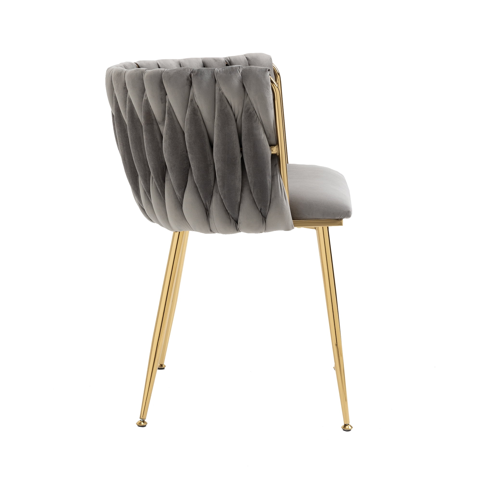 MOONMISS Modern Leisure Dining Chairs, Set of 2, Velvet Upholstered Accent Side Chair, Makeup Vanity Chair, Low-Back Accent Chair with Gold Metal Legs for Living Room Kitchen, Gray