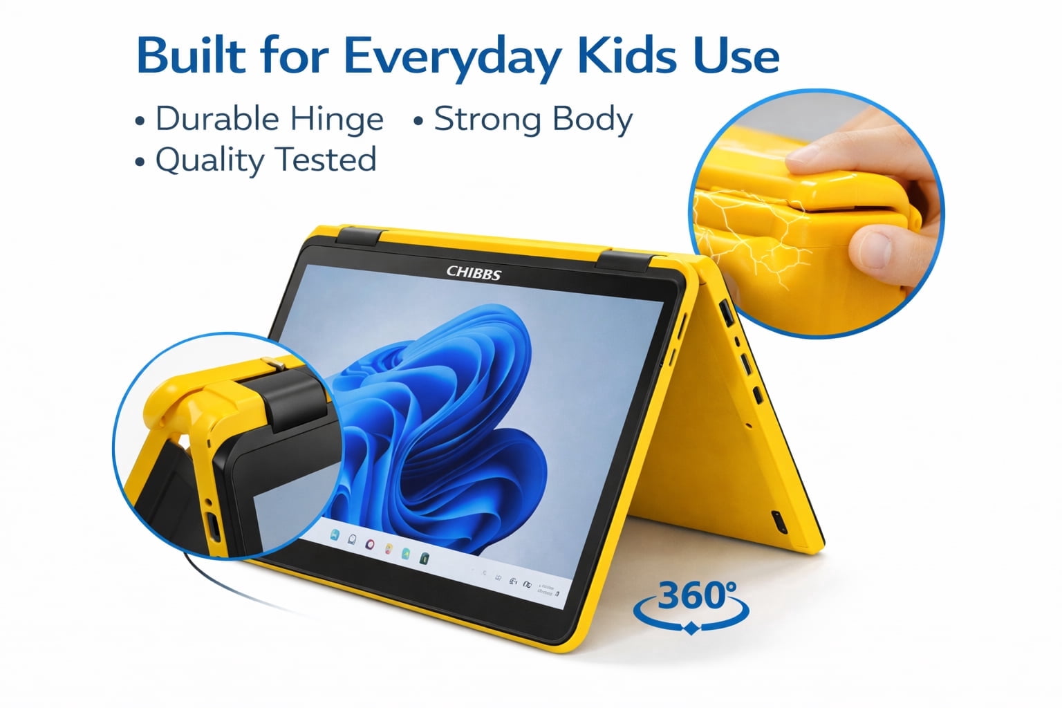 CHIBBS 11" Inch YOGA360 Touch Screen 2-in-1 Windows 11 Laptop Computer, INTEL N100, Facial Recognition, & Backlit keyboard- Yellow