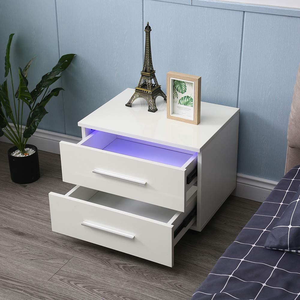 CNCEST CTGW-008  2 Drawers Modern  Nightstand LED Lights Night Stand (White) - image 1 of 9