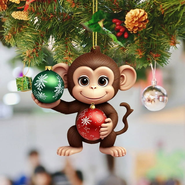 Christmas Tree Pendant Tree Monkey Pendant Christmas Chain for Hanging Stained Glass Paper Christmas Decorations for Home Small Stain Glass Birds on A Wire Hanging Decorations for Window
