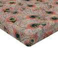 thumbnail image 4 of Ambesonne Peacock Feathers Fitted Sheet, Jumble Fuzz Art, Twin XL Size, Dark Coral Apple Green, 4 of 5