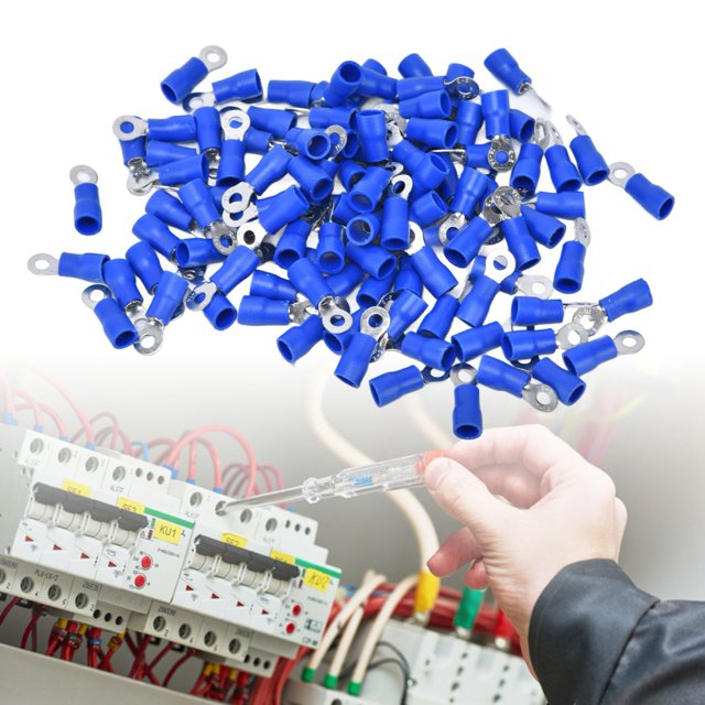 100Pcs Pré Isolé Sertir Terminal Isolé Électrique Marine Automobile Cuivre Anneau Terminaux Kit AWG 16-14