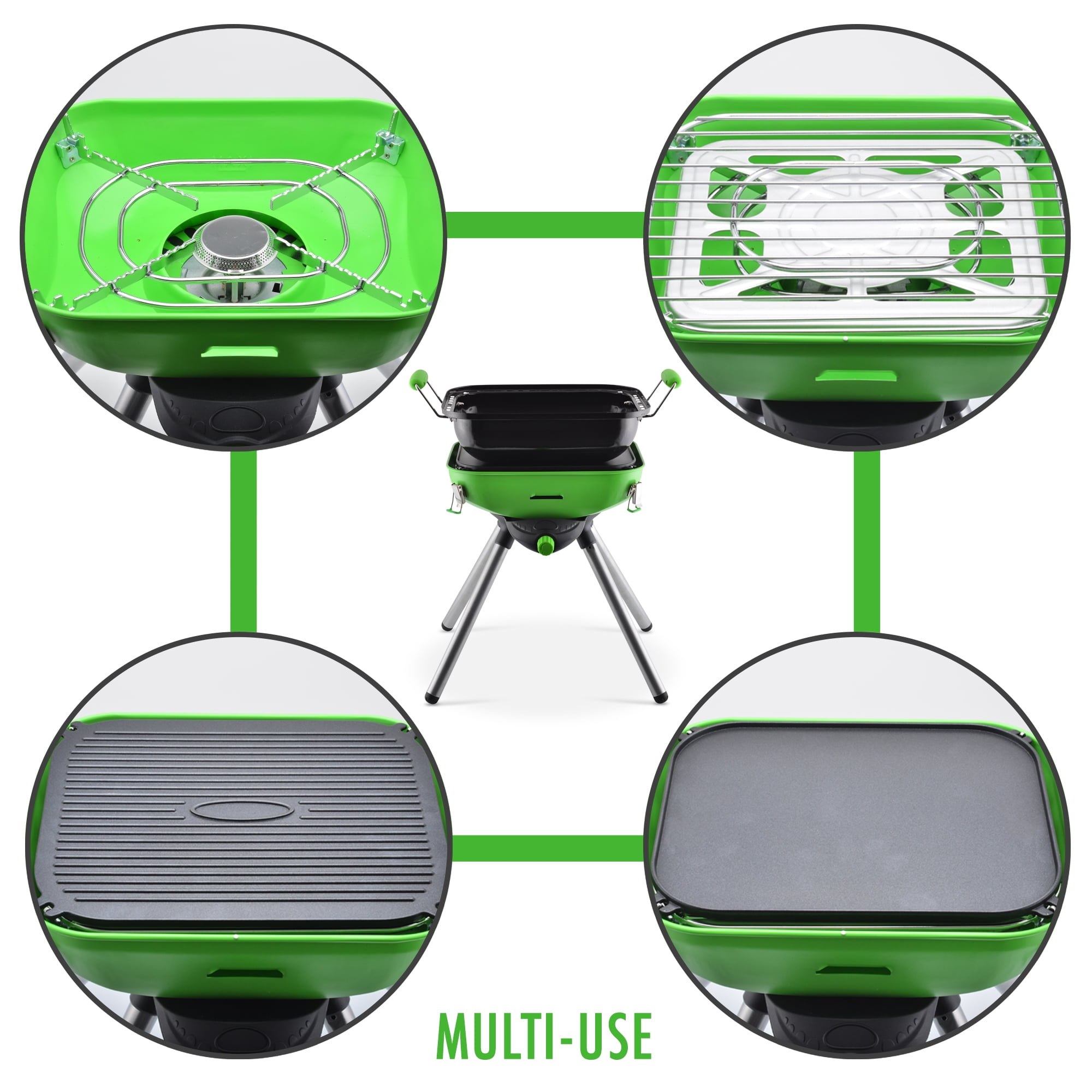 Flame King Multi-Functional Portable Propane BBQ Grill Camp Stove, Lighweight & Portable