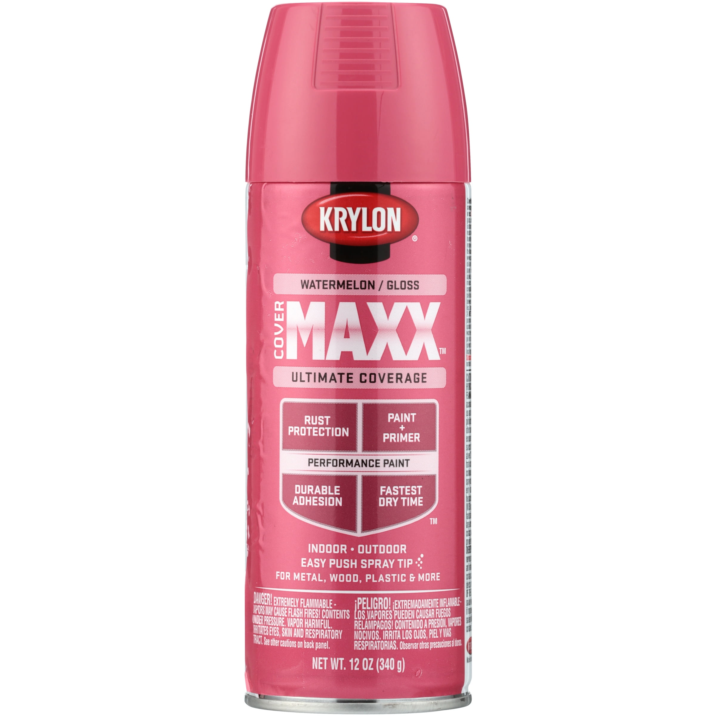 Krylon COVERMAXX Ultimate Coverage Gloss Spray Paint, Watermelon, 12 Oz