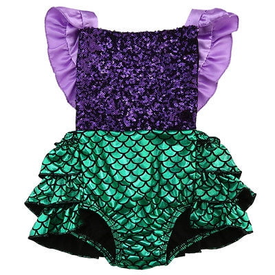 Infant Baby Girls Sequin Mermaid Romper Ruffle Jumpsuit Birthday Outfits 12-18 Months